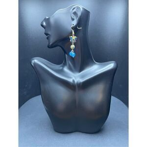 New! Gold Tone Blue Beaded Butterfly Dangle Fashion Earrings